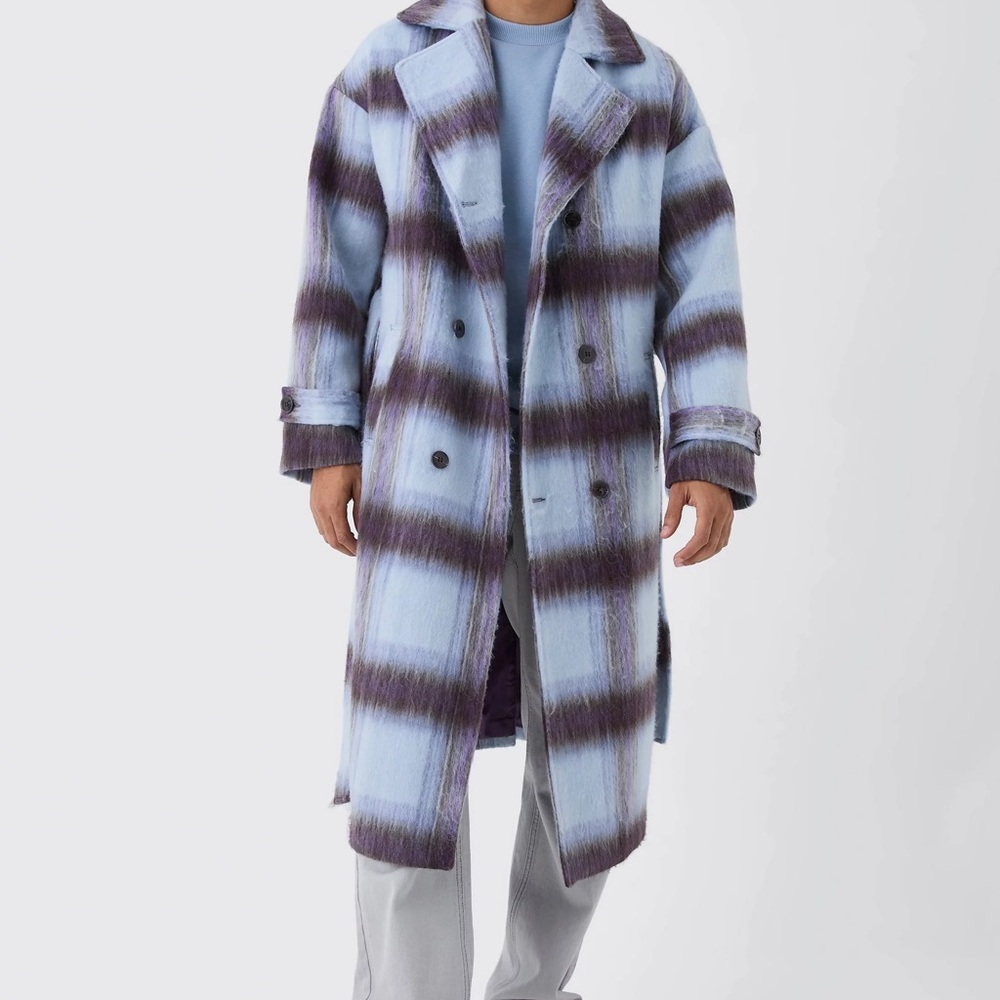 New OVERSIZED DOUBLE BREASTED BRUSHED CHECK OVERCOAT IN LILAC